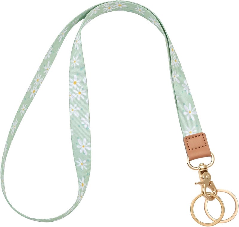 Knagsfa Lanyards for Keys, Neck Lanyards for ID Badges with Metal Hook, Cute Keychain Lanyard for Women, Sage Green Daisy - Image 1